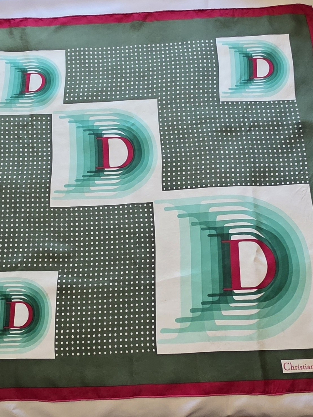 Dior Green, Teal & Fuchsia Silk Scarf with D Motif